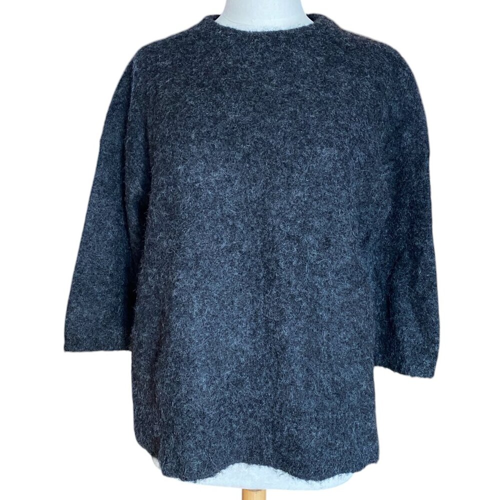 J Crew Alpaca Wool Shag Sweater Gray Quiet Luxury Soft Parisian Capsule Chic-S
